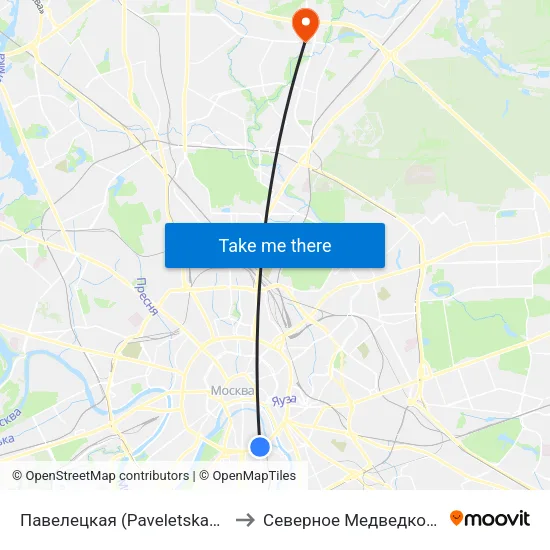 Павелецкая (Paveletskaya) to Северное Медведково map