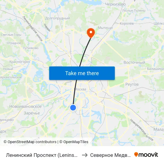 Ленинский Проспект (Leninsky Prospekt) to Северное Медведково map