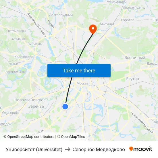 Университет (Universitet) to Северное Медведково map