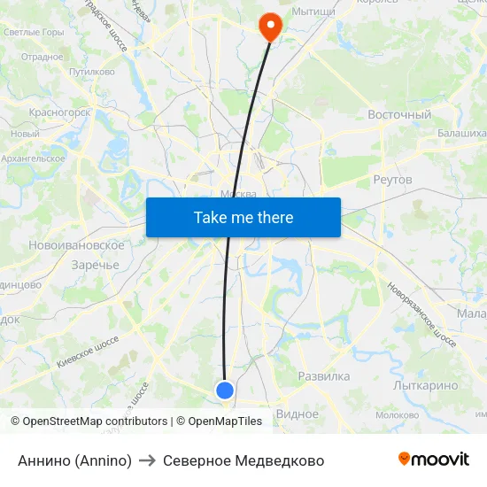 Аннино (Annino) to Северное Медведково map