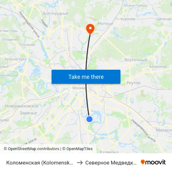 Коломенская (Kolomenskaya) to Северное Медведково map