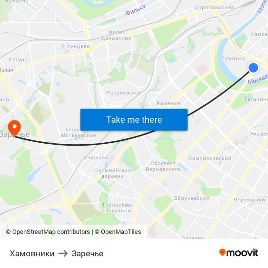 Хамовники to Заречье map
