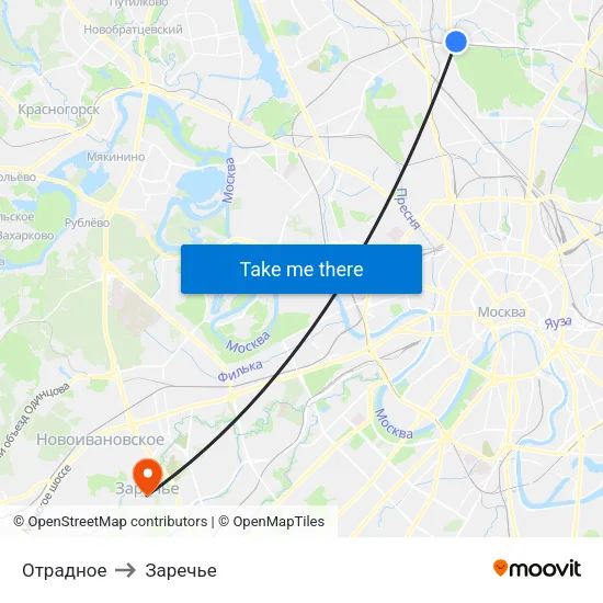 Отрадное to Заречье map