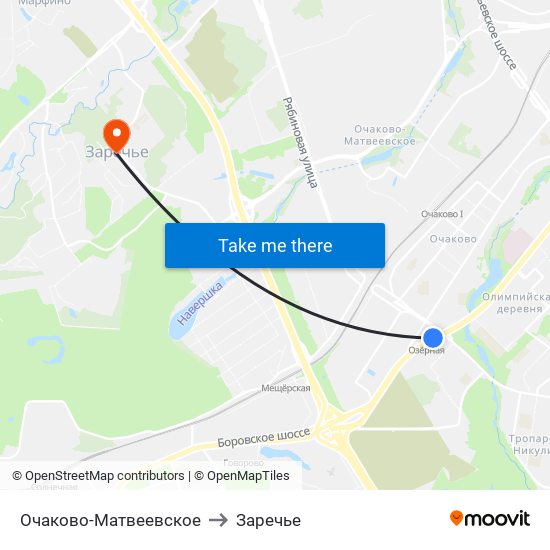 Очаково-Матвеевское to Заречье map