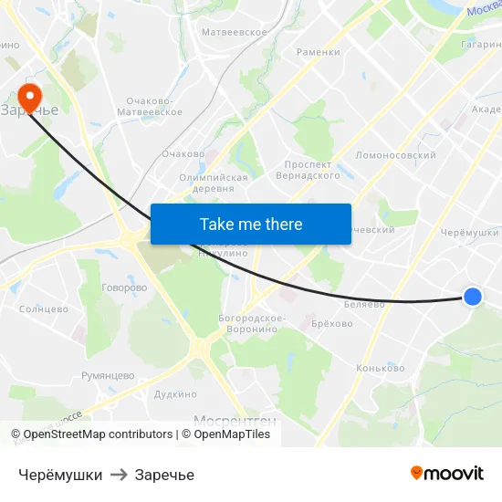 Черёмушки to Заречье map