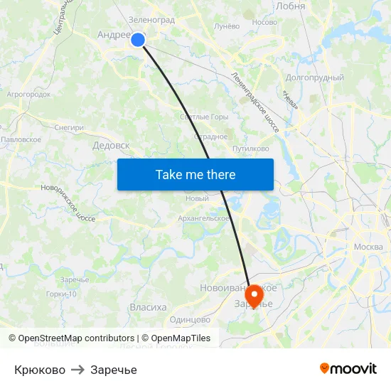 Крюково to Заречье map