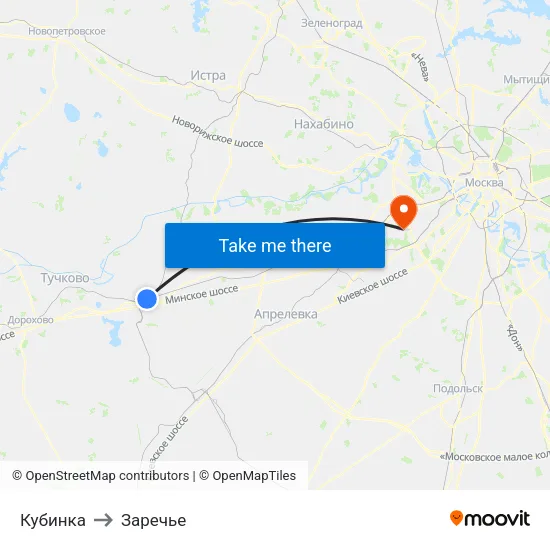 Кубинка to Заречье map