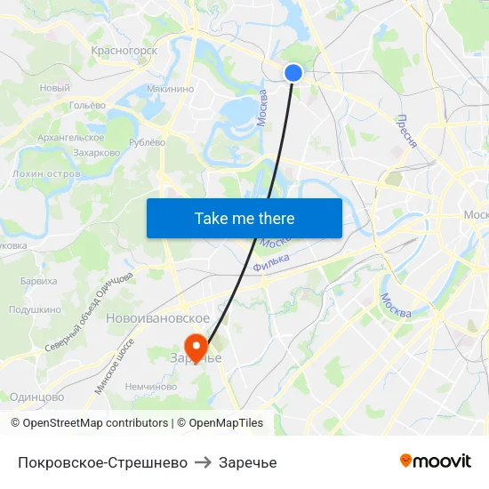 Покровское-Стрешнево to Заречье map