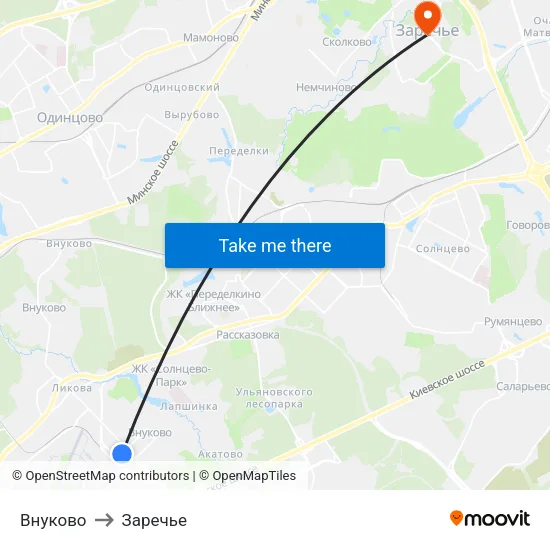 Внуково to Заречье map