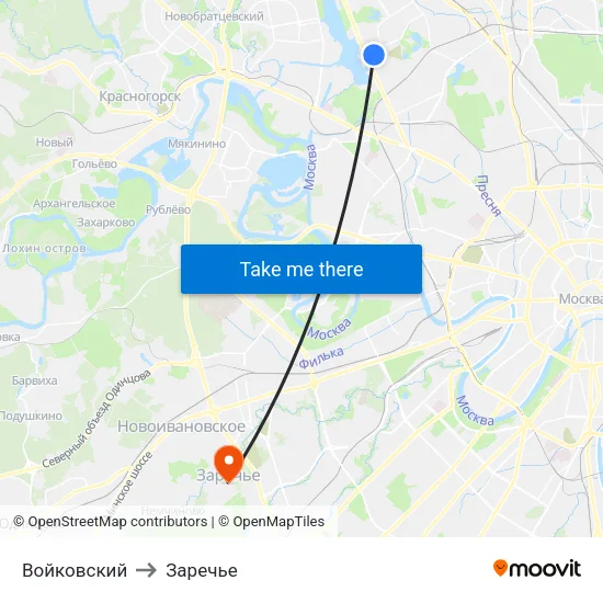 Войковский to Заречье map