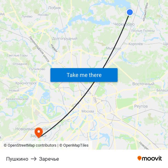 Пушкино to Заречье map