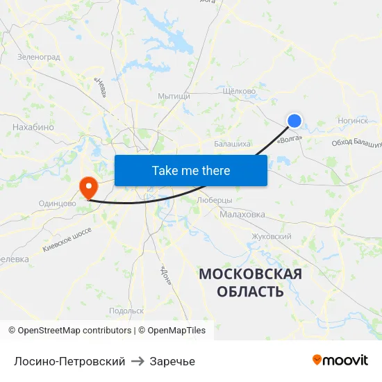 Лосино-Петровский to Заречье map