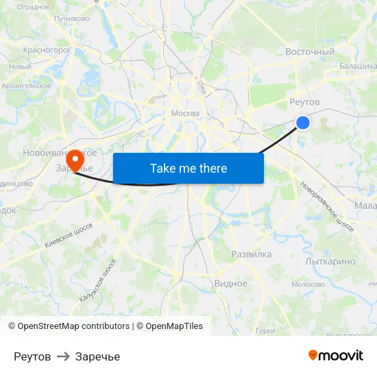 Реутов to Заречье map
