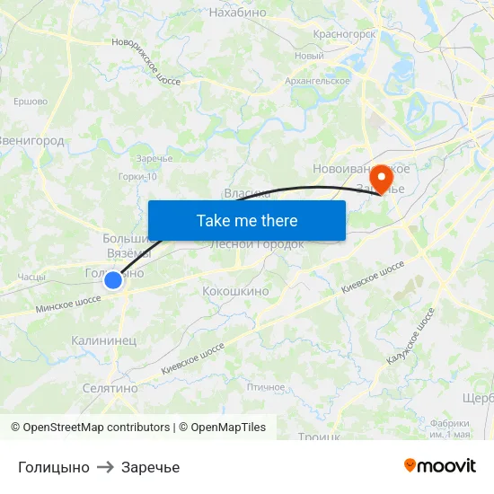 Голицыно to Заречье map