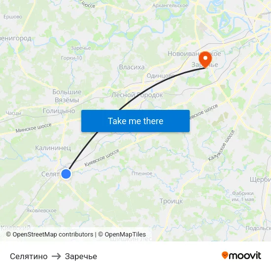 Селятино to Заречье map