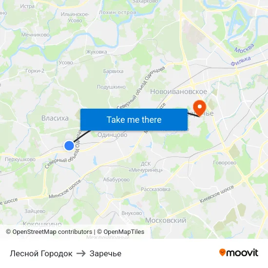 Лесной Городок to Заречье map