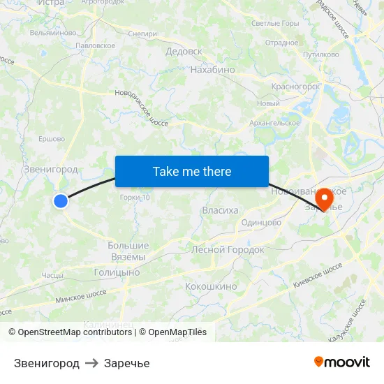 Звенигород to Заречье map