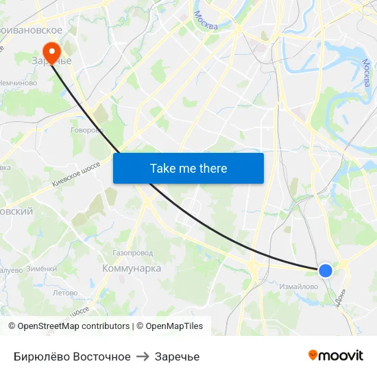 Бирюлёво Восточное to Заречье map