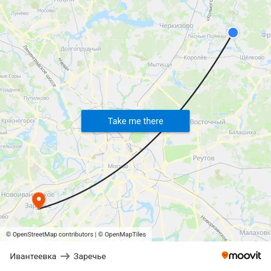 Ивантеевка to Заречье map