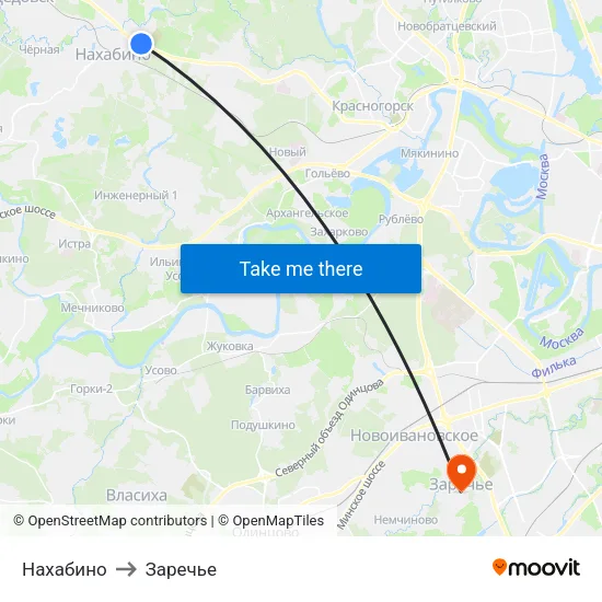 Нахабино to Заречье map