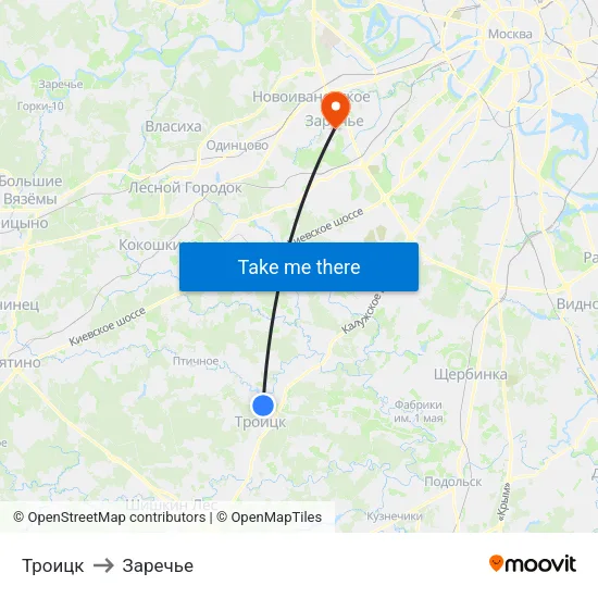 Троицк to Заречье map