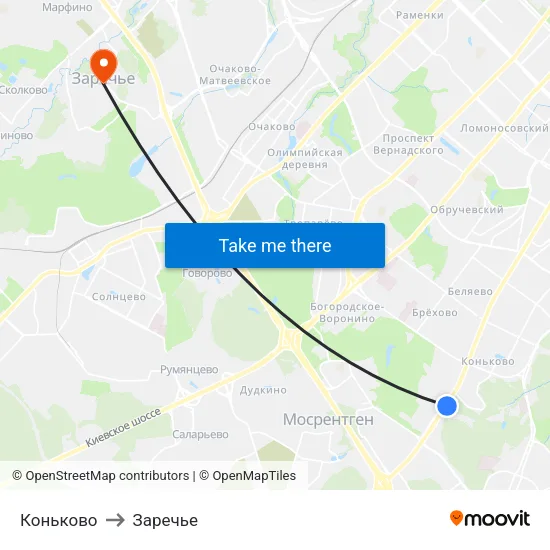 Коньково to Заречье map