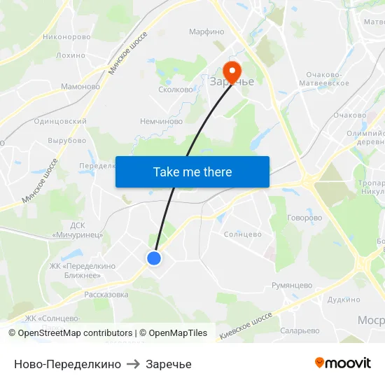Ново-Переделкино to Заречье map