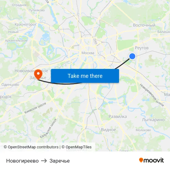 Новогиреево to Заречье map