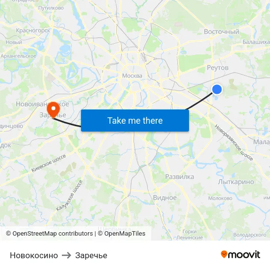 Новокосино to Заречье map