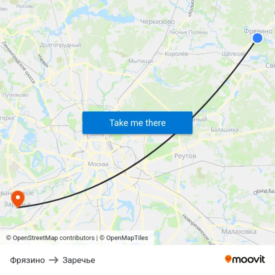 Фрязино to Заречье map