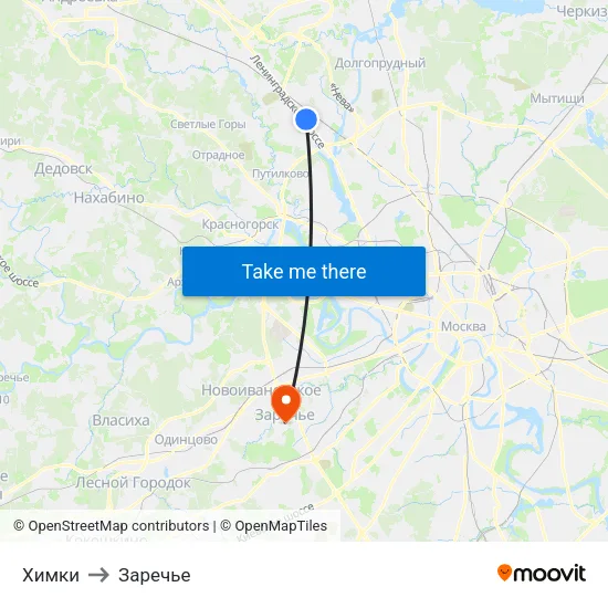 Химки to Заречье map