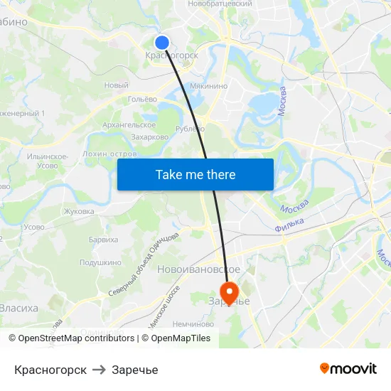 Красногорск to Заречье map