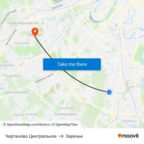Чертаново Центральное to Заречье map