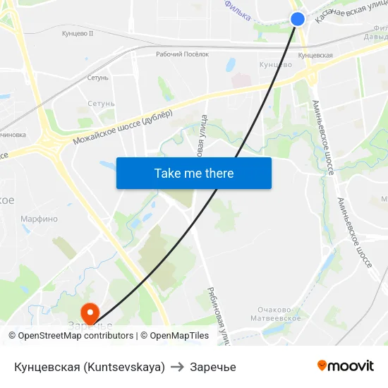 Кунцевская (Kuntsevskaya) to Заречье map