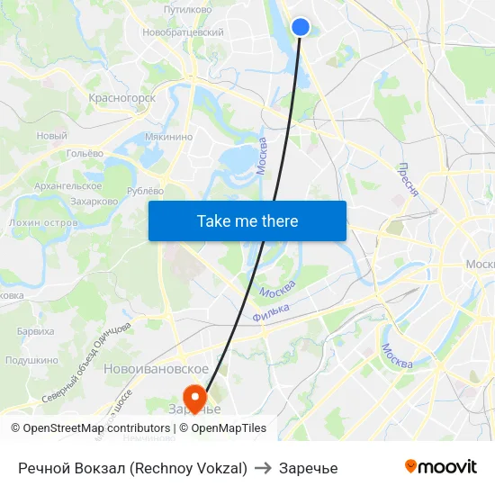 Речной Вокзал (Rechnoy Vokzal) to Заречье map