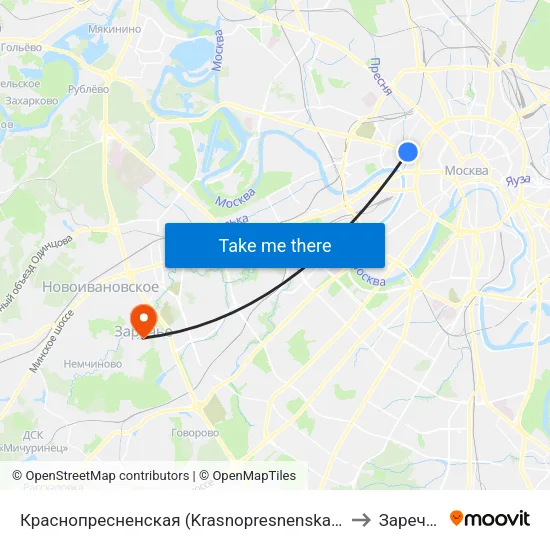 Краснопресненская (Krasnopresnenskaya) to Заречье map