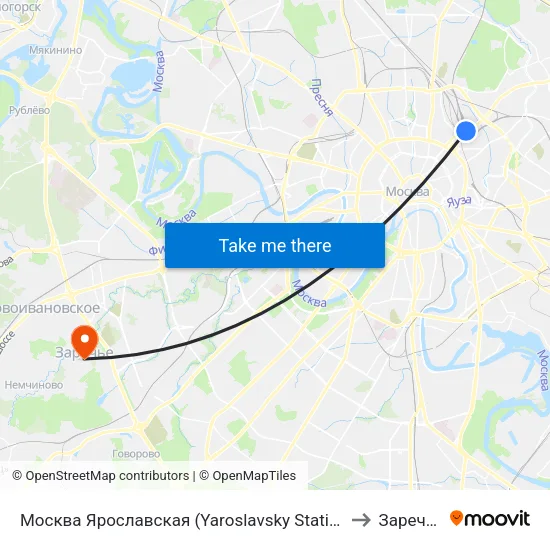 Москва Ярославская (Yaroslavsky Station) to Заречье map