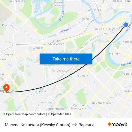 Москва Киевская (Kievsky Station) to Заречье map