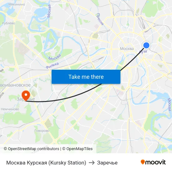 Москва Курская (Kursky Station) to Заречье map