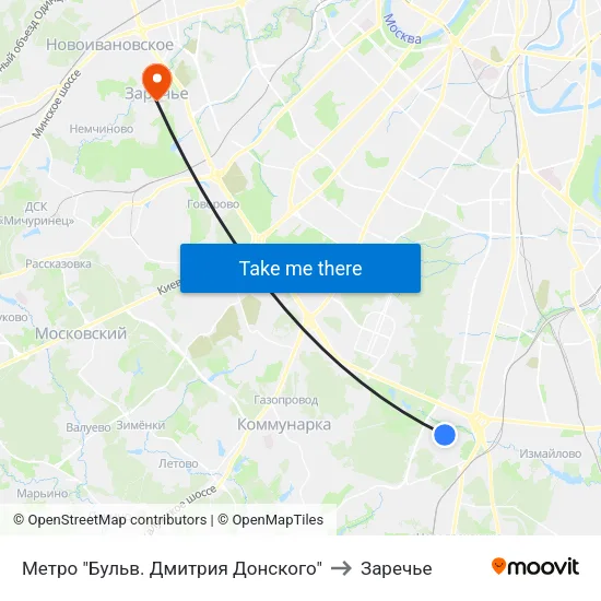 Метро "Бульв. Дмитрия Донского" to Заречье map