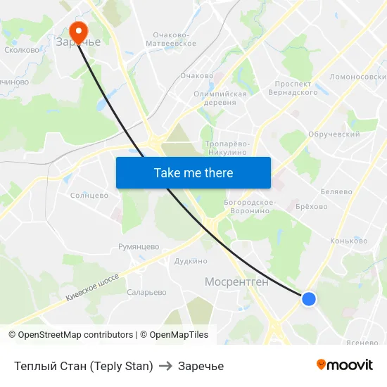 Теплый Стан (Teply Stan) to Заречье map