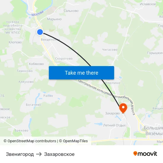 Звенигород to Захаровское map