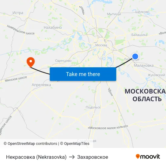 Некрасовка (Nekrasovka) to Захаровское map