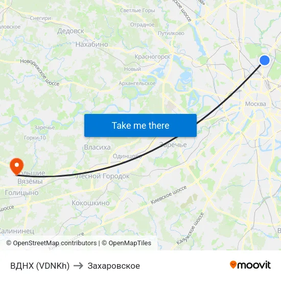 ВДНХ (VDNKh) to Захаровское map