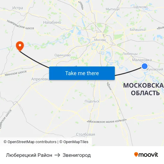 Люберецкий Район to Звенигород map