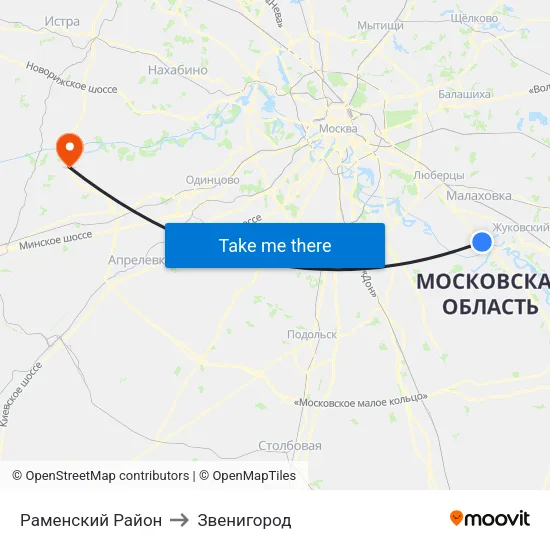 Раменский Район to Звенигород map
