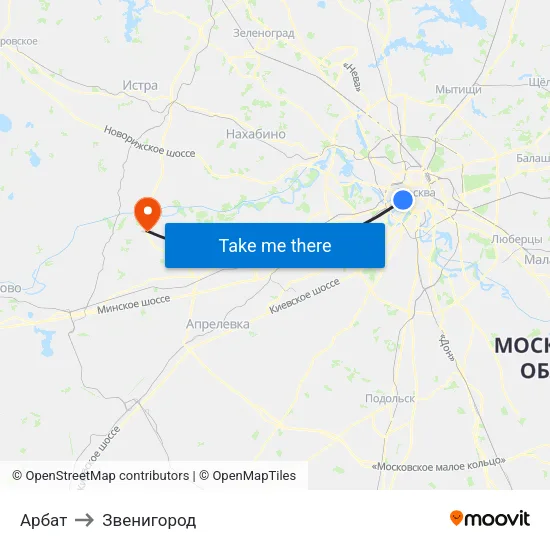 Арбат to Звенигород map