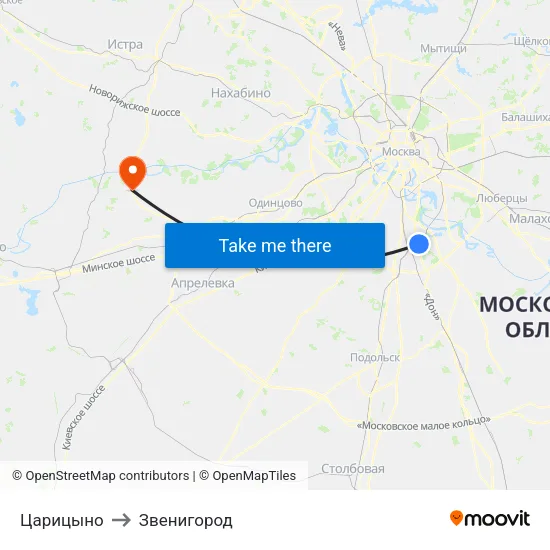 Царицыно to Звенигород map