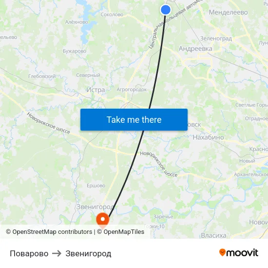 Поварово to Звенигород map