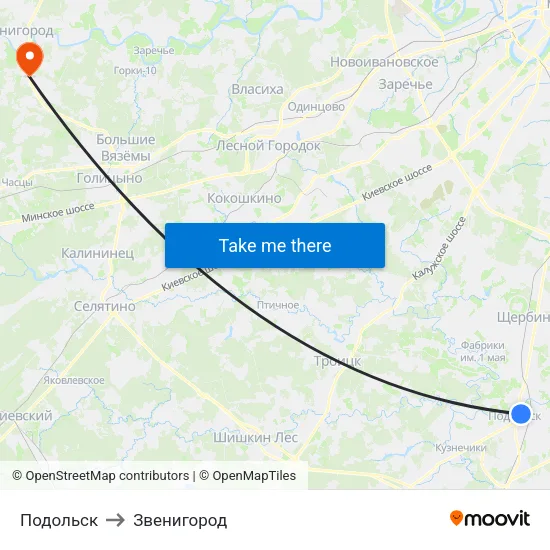 Подольск to Звенигород map